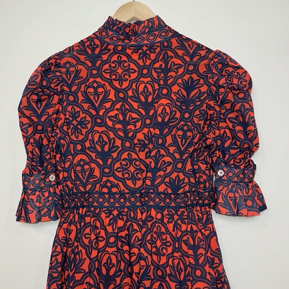 GRETCHEN SCOTT Cotton Teardrop Dress in Wall of Secrets Print Navy/Tomato - Picture 8 of 12
